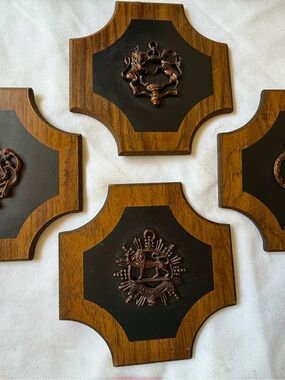 Set of 4 Mid Century British Coat of Arms Wall Plaques Castlecore
